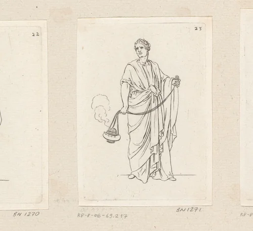 Man met lauwerkrans en wierrookbrander by Sébastien Leclerc, print, 1706