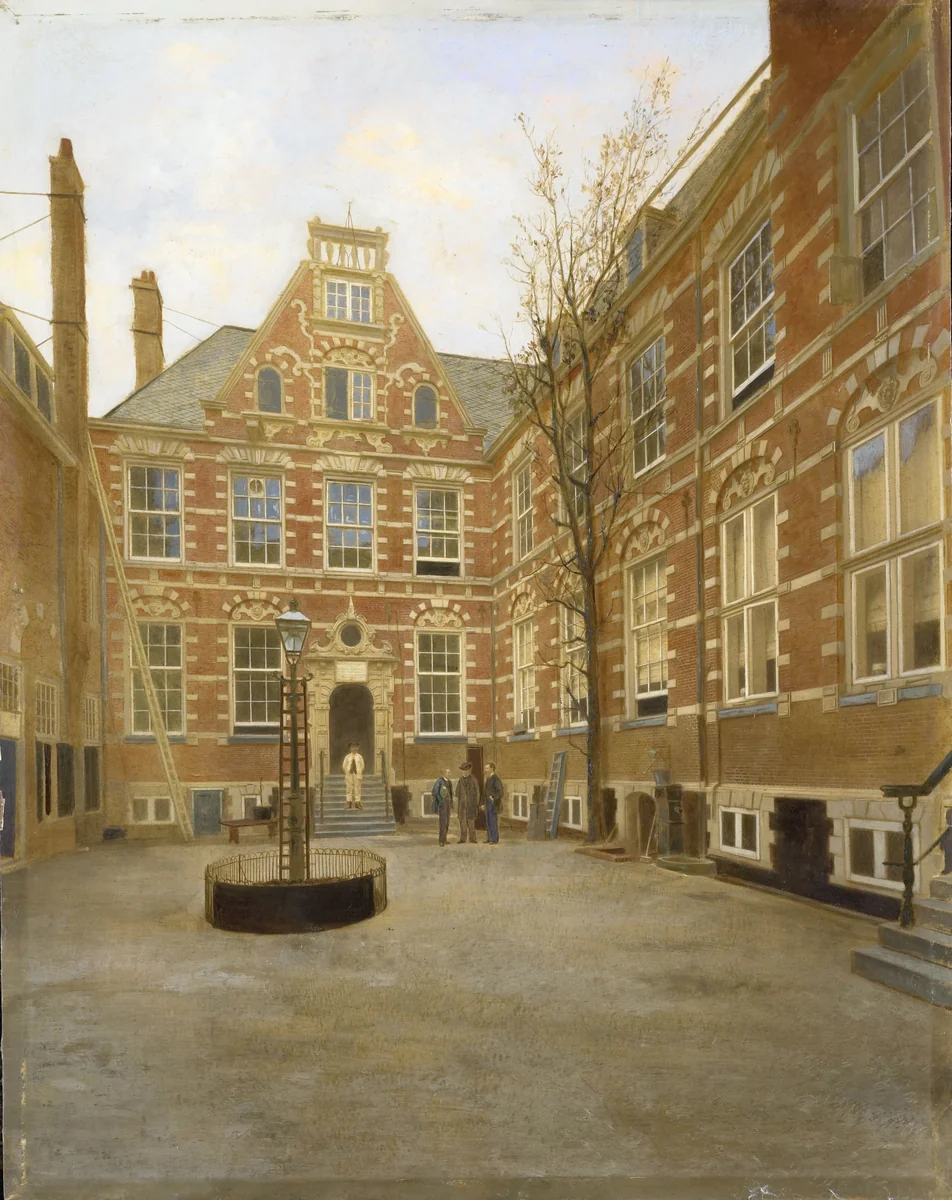 Binnenplaats van het Oost Indisch Huis te Amsterdam by anonymous, painting, 1870-1880