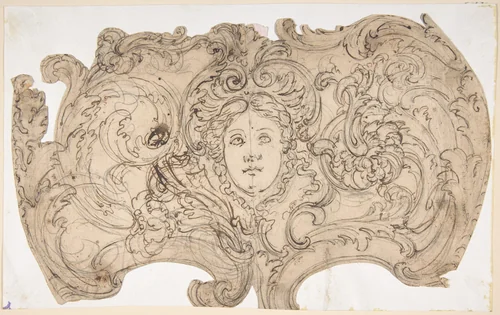 Female Mask Surrounded by Tendrils by Giovanni Battista Foggini, drawing, 1652-1725