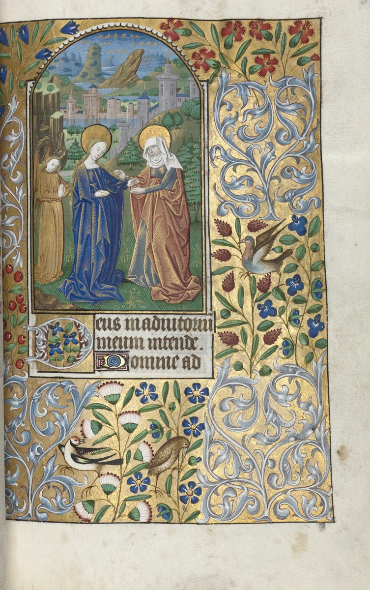 Book of Hours (Use of Rouen): fol. 39r, The Visitation by Master of the Geneva Latini, book, 1465-1475