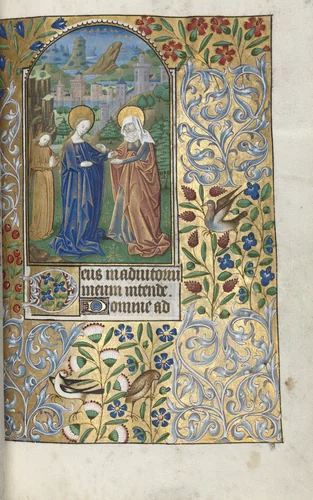 Book of Hours (Use of Rouen): fol. 39r, The Visitation by Master of the Geneva Latini, book, 1465-1475