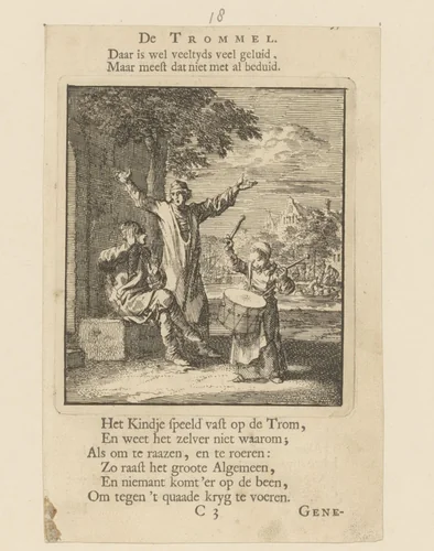 Kind slaat met stokken op een trommel by Jan Luyken, print, 1712