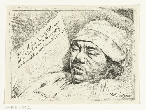 Portret van de schilder Franciscus Andreas Milatz op zijn doodsbed by Hermanus van Brussel, print, 1808-1810
