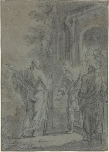 Figures (Christ Calling One of the Apostles?) by French 17th Century, drawing, 1600-1699