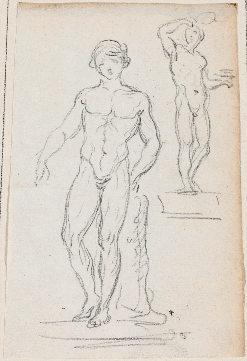 Two Statues of Male Nudes by Hubert Robert, drawing, 1754-1765