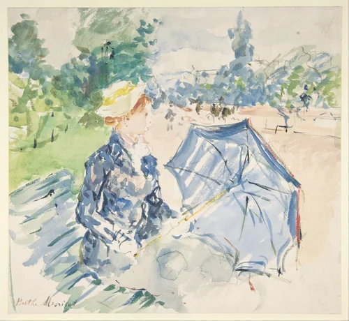 A Woman Seated at a Bench on the Avenue du Bois by Berthe Morisot, drawing, 1885