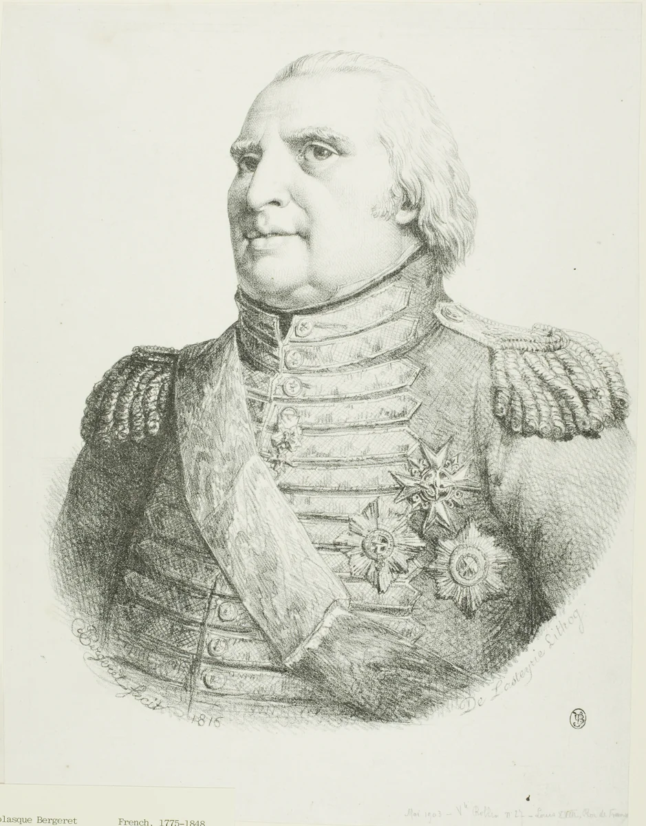 Portrait of Louis XVIII by Pierre Nolasque Bergeret, print, 1816