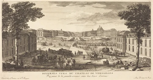 Vue Prise de la grande avenue entre les deux Ecuries by Jean-Baptiste Rigaud, print, 1681-1812