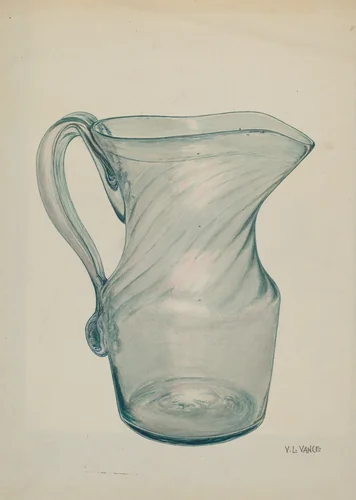 Glass Pitcher by V.L. Vance, index of american design, 1940
