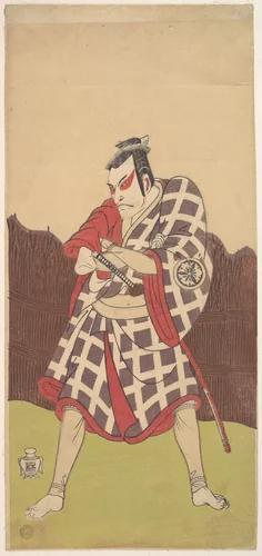 The Actor Matsumoto Koshiro 3rd as a Man who Stands with Arms Folded near a Brush Fence by Katsukawa Shunshô (勝川春章), print, 1726-1792