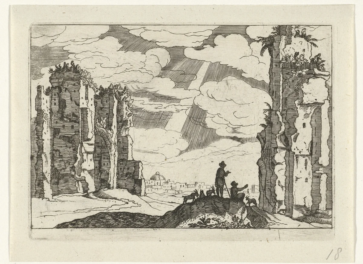 Ruïne van de thermen van Caracalla by anonymous, print, 1594-1685