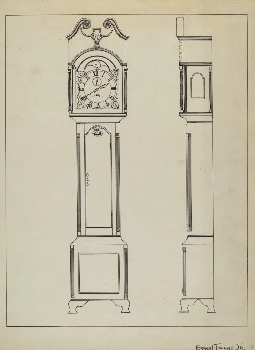 Grandfather's Clock by Ernest A. Towers, Jr., index of american design, 1936