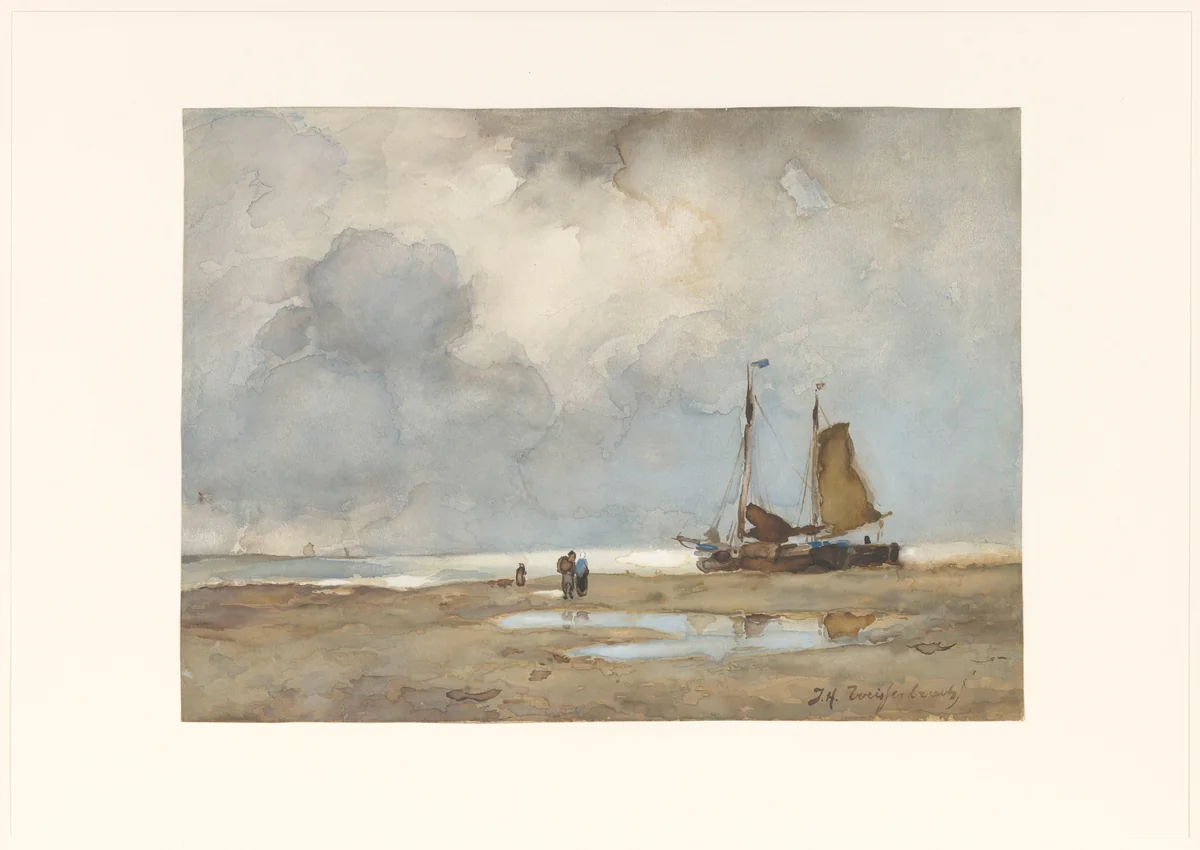 View on the Beach by Johan Hendrik Weissenbruch, drawing, 1895