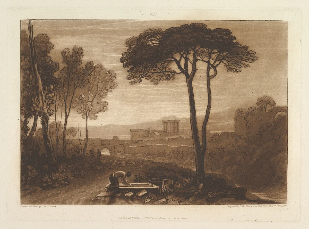 Scene in the Campagna, part ViII, plate 38 from "Liber Studiorum" by Joseph Turner, print, 1812