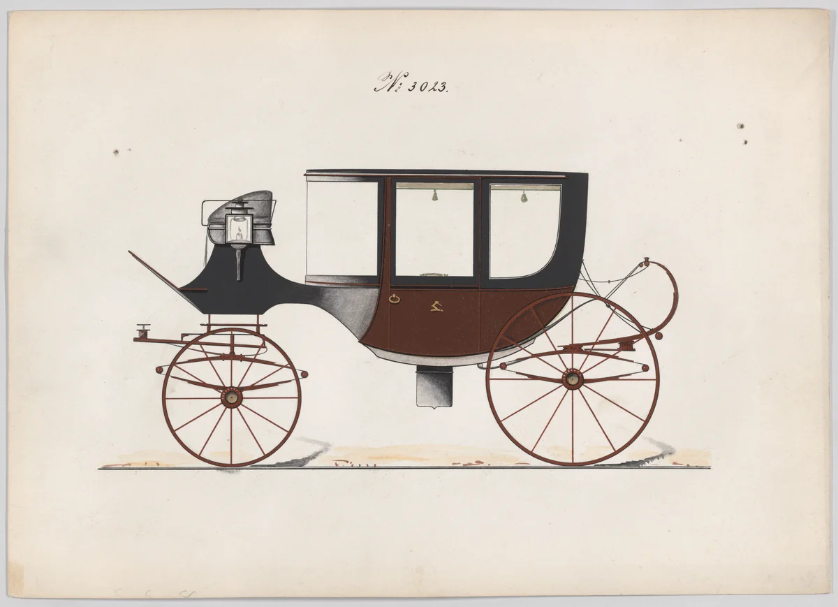 Design for Coupé, no. 3023 by Brewster & Co., drawing, 1874