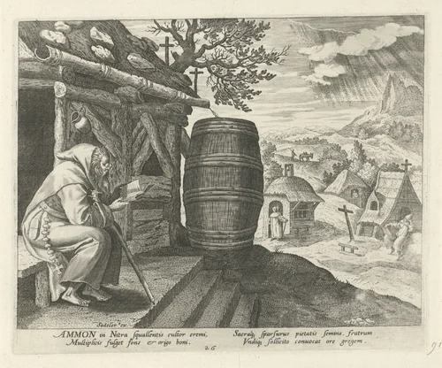 Ammonius de Grote als kluizenaar by Johann Sadeler, print, 1586-1588