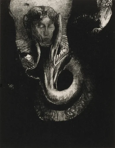 Oannes: "I, the first consciousness in Chaos, rose from the abyss to harden matter, to determine forms," plate 14 from The Temptation of Saint Anthony (3rd series) by Odilon Redon, print, 1896