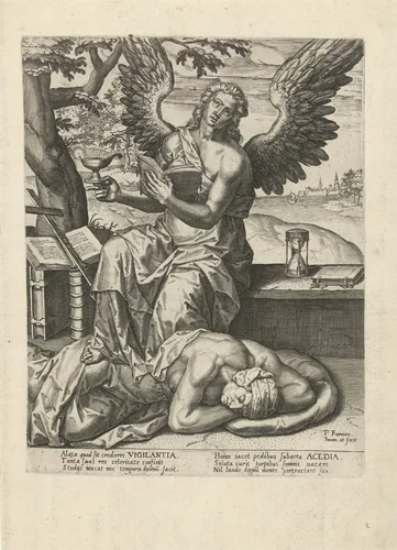 Waakzaamheid overwint Traagheid by Unknown, print, 1550-1625