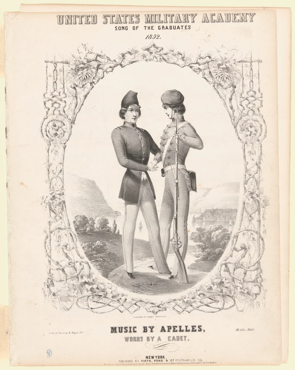 Design cover for West Point Song of the Graduates by James McNeill Whistler, print, 1852