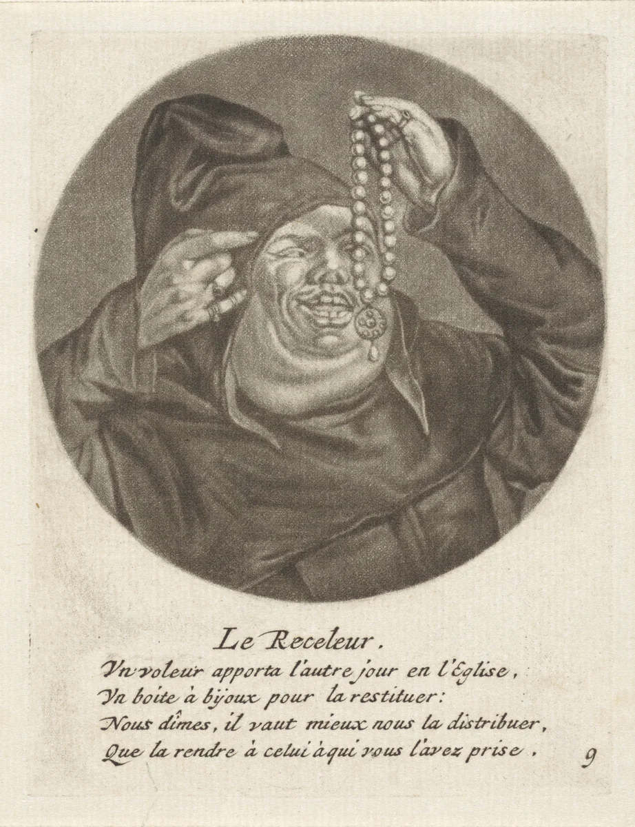 Monnik met parelsnoer by Jacob Gole, print, 1670-1724