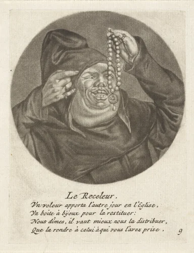 Monnik met parelsnoer by Jacob Gole, print, 1670-1724