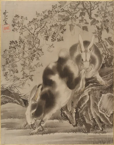 Rabbits by Kawanabe Kyōsai (河鍋暁斎), painting, 1877-1897