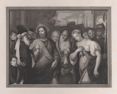 Christ and the adulteress by Carlo Raimondi, print, 1830-1883