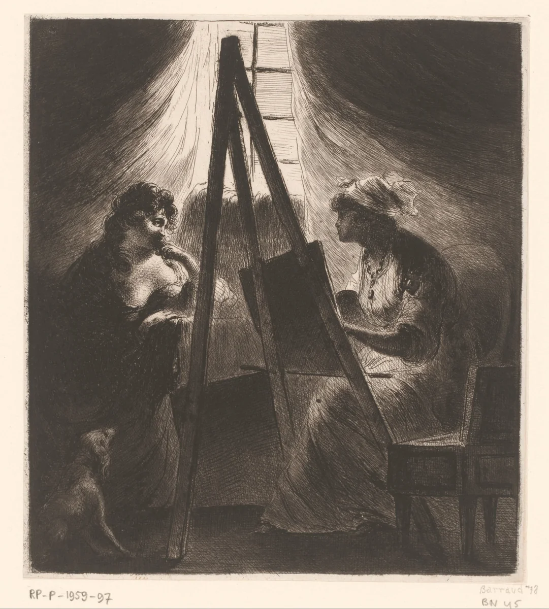 Elisabeth Vigée-Le Brun een vrouw portretterend by Dominique Vivant Denon, print, 1757-1825