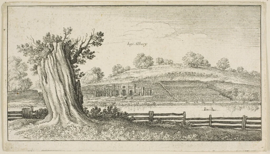 Albury with Tree-Stump in Foreground by Wenceslaus Hollar, print, 1640-1650