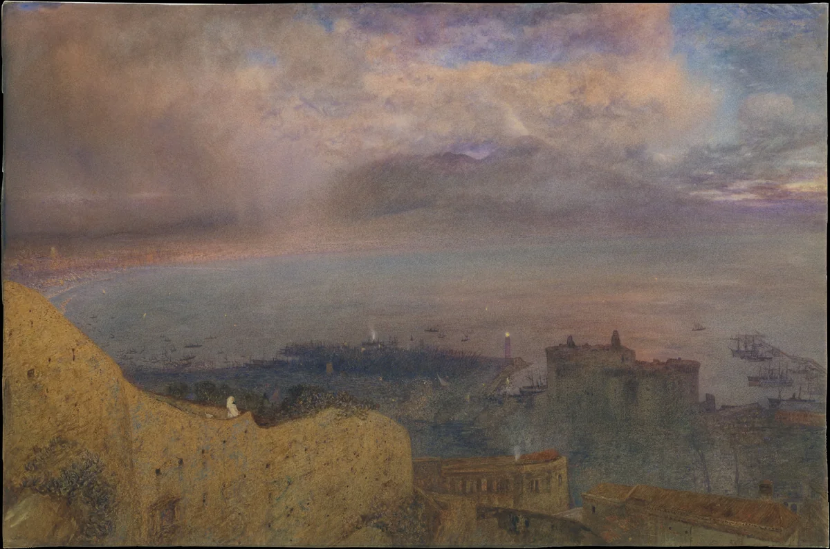 Bay of Naples–A Land of Smouldering Fire by Alfred William Hunt, drawing, 1871