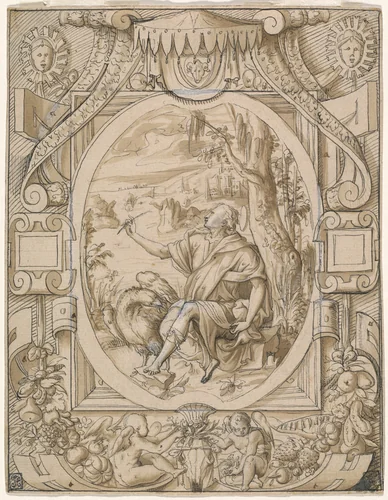 Saint John on Patmos by Geoffroy Dumoûtier, drawing, 1542-1552