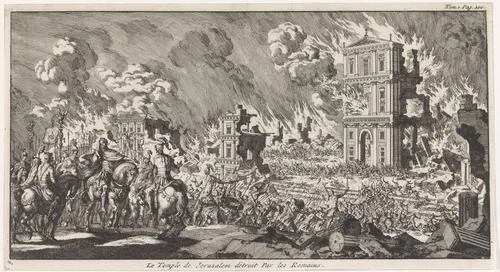 Romeinen verwoesten een Joodse tempel te Jeruzalem by Jan Luyken, print, 1705