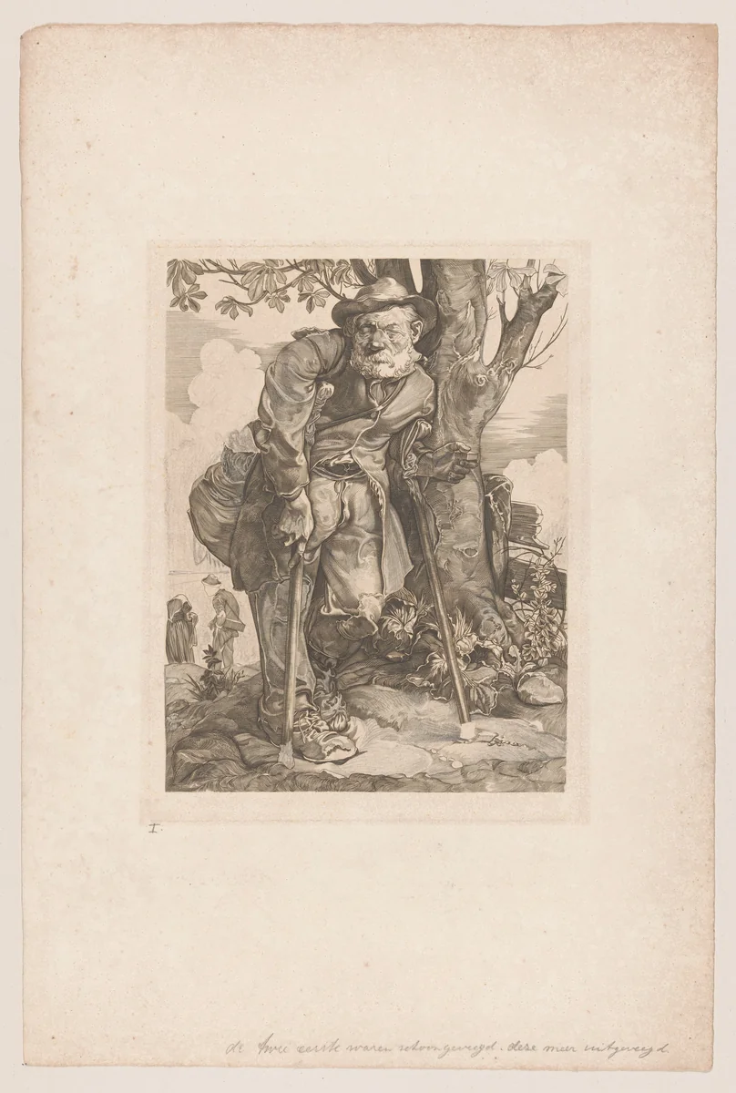 Bedelaar met krukken by Johannes Josephus Aarts, print, 1907