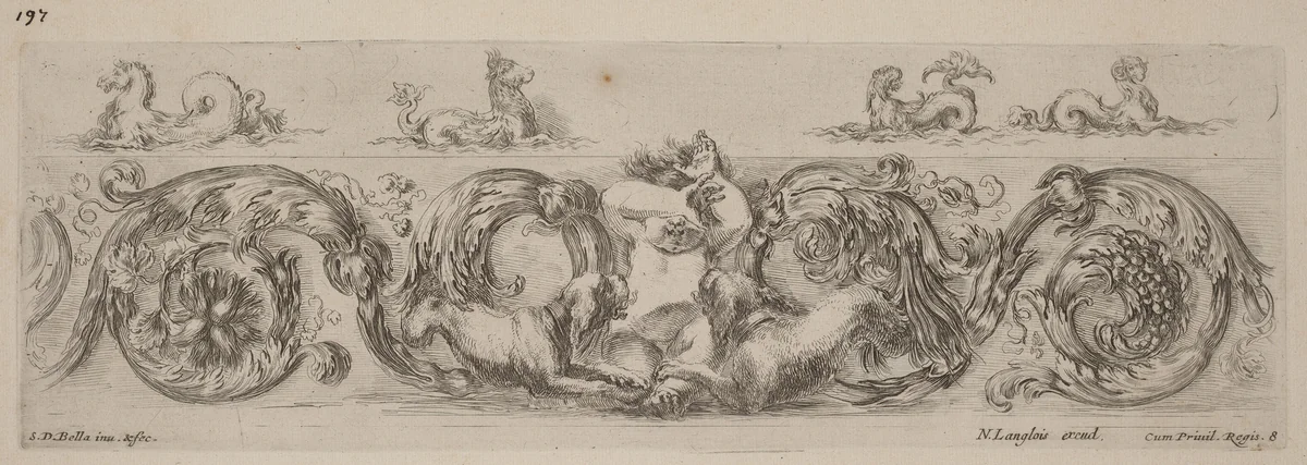 Ornamental Frieze with Marine Creatures by Stefano della Bella, print, 1648