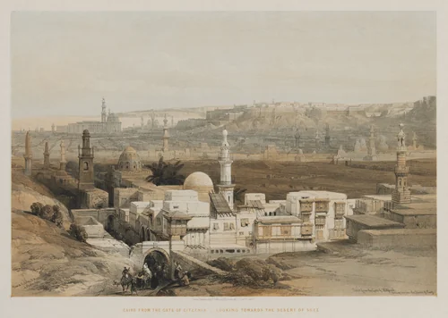 Egypt and Nubia, Volume III: Cairo from the Gate of Citzenib, Looking towards the Desert of Suez by Louis Haghe, print, 1849