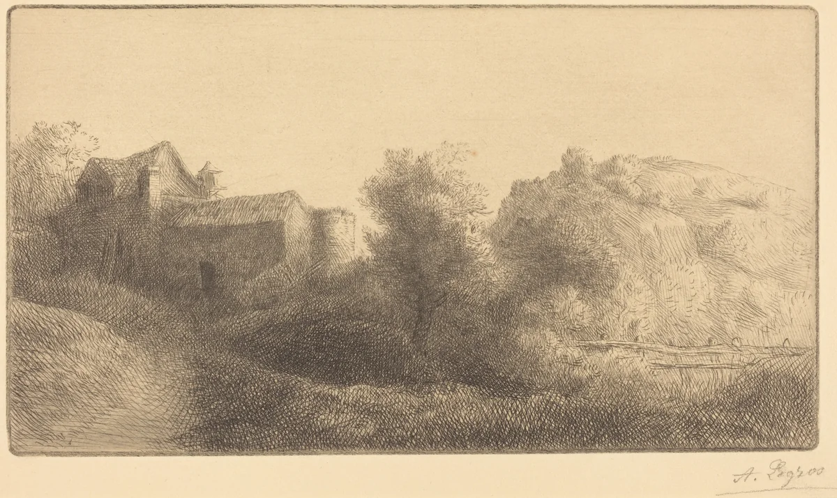 Bridge at the Mill (Le pont du moulin) by Alphonse Legros, print, 1837-1911