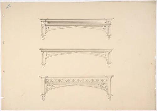 Design for Three Gothic Pediments by anonymous, drawing, 1800-1850