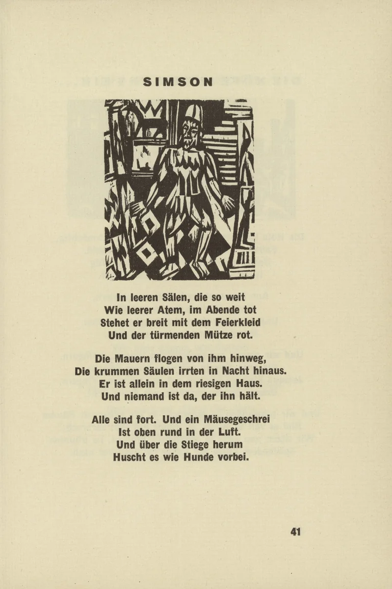 Simson (headpiece, page 41) from Umbra vitae (Shadow of Life) by Ernst Ludwig Kirchner, illustrated book, 1924