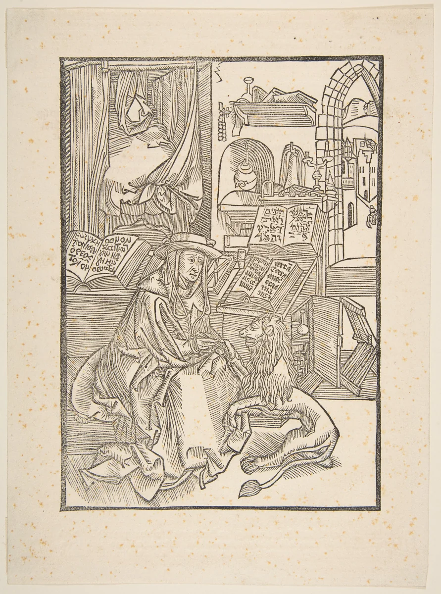 Saint Jerome Extracting a Thorn from the Lion's Foot, Lyons, 1508 (copy) by Albrecht Dürer, print, 1485-1528