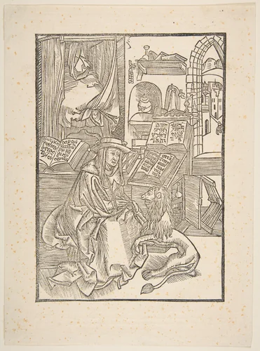 Saint Jerome Extracting a Thorn from the Lion's Foot, Lyons, 1508 (copy) by Albrecht Dürer, print, 1485-1528