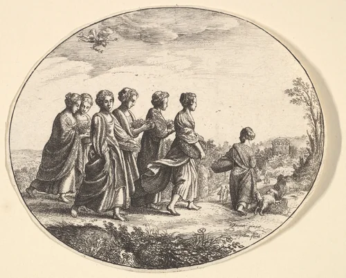 The daughters of Aglaura (Mercury and Herse) by Wenceslaus Hollar, print, 1641-1651