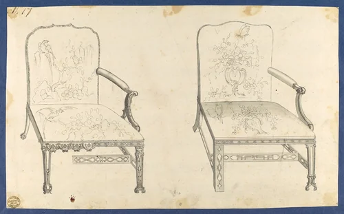 Two French Chairs, in Chippendale Drawings, Vol. I by Thomas Chippendale, drawing, 1753