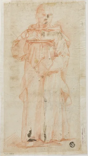 Standing Monk Holding Host and Palen by Lodovico Carracci, drawing, 1600-1699