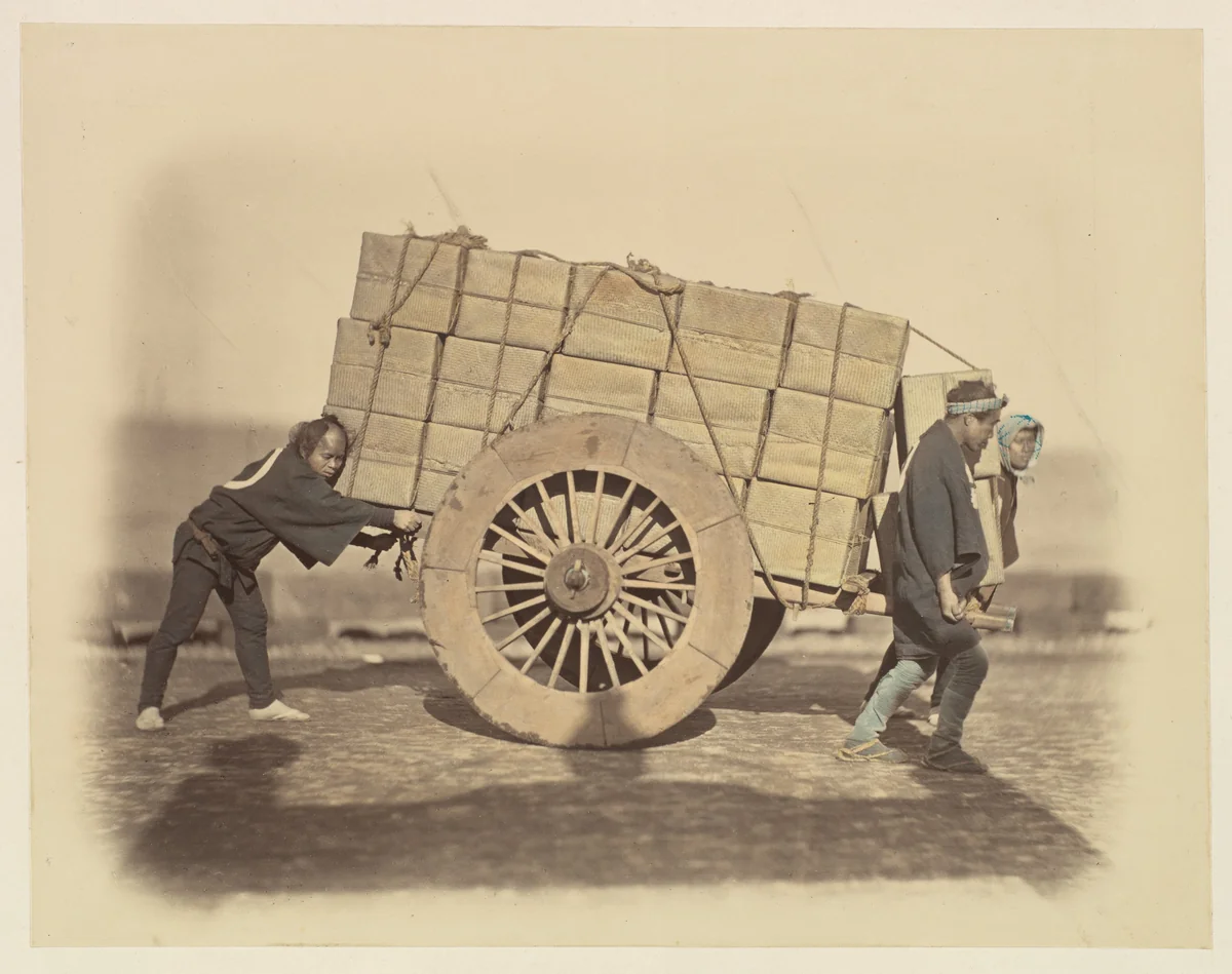 "Shariki," or Cart-Pushing Coolies by Felice Beato, photograph, 1860