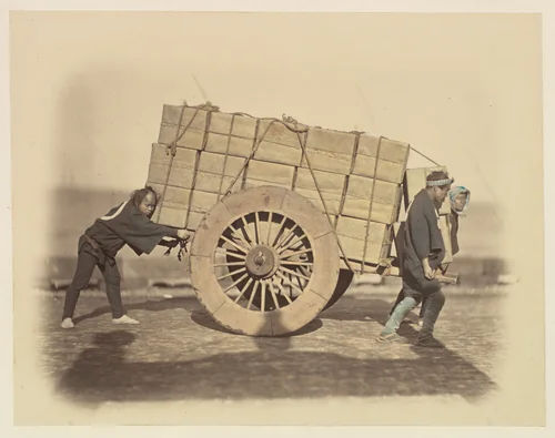 "Shariki," or Cart-Pushing Coolies by Felice Beato, photograph, 1860
