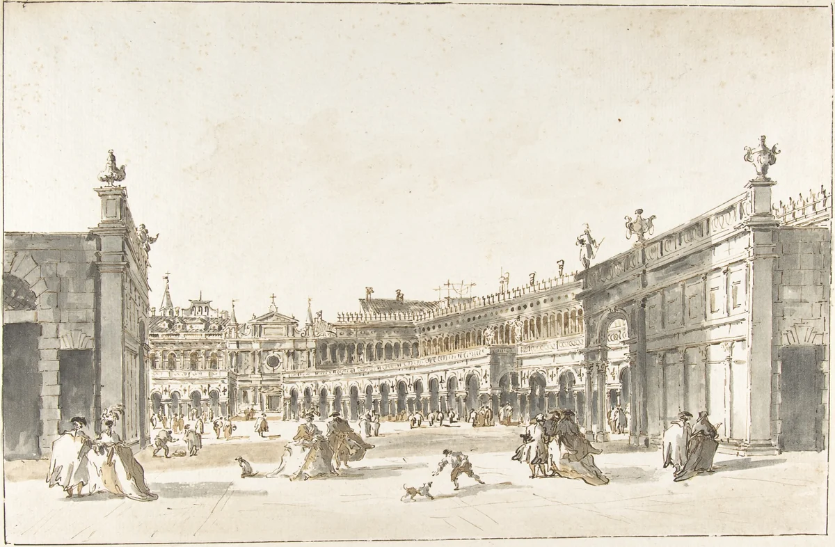 Piazza San Marco Decorated for the Festa della Sensa by Giacomo Guardi, drawing, 1764-1835