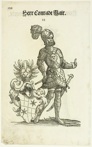 Herr Conradt Mair (recto) and Herr Hanns Paulus Herwardt (verso) from Augsburger Geschlechter Buch, plate 25 from Woodcuts from Books of the XVI Century by Christoph Weiditz, print, 1550