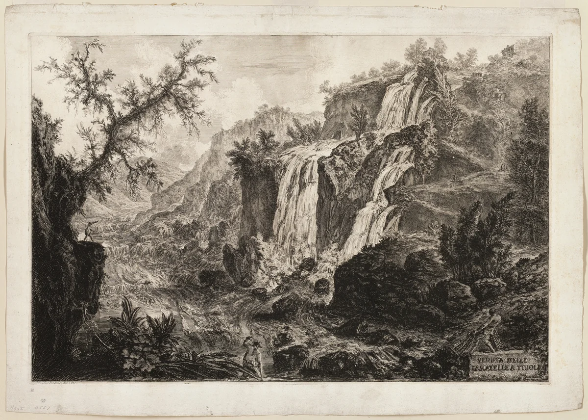 View of the Small Waterfall and Rapids, Tivoli, from Views of Rome by Giovanni Battista Piranesi, print, 1769