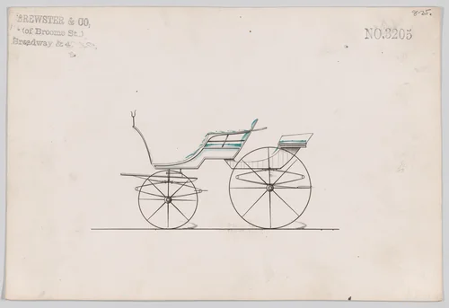 Design for 4 seat Phaeton, no top, no. 3205 by Brewster & Co., drawing, 1876