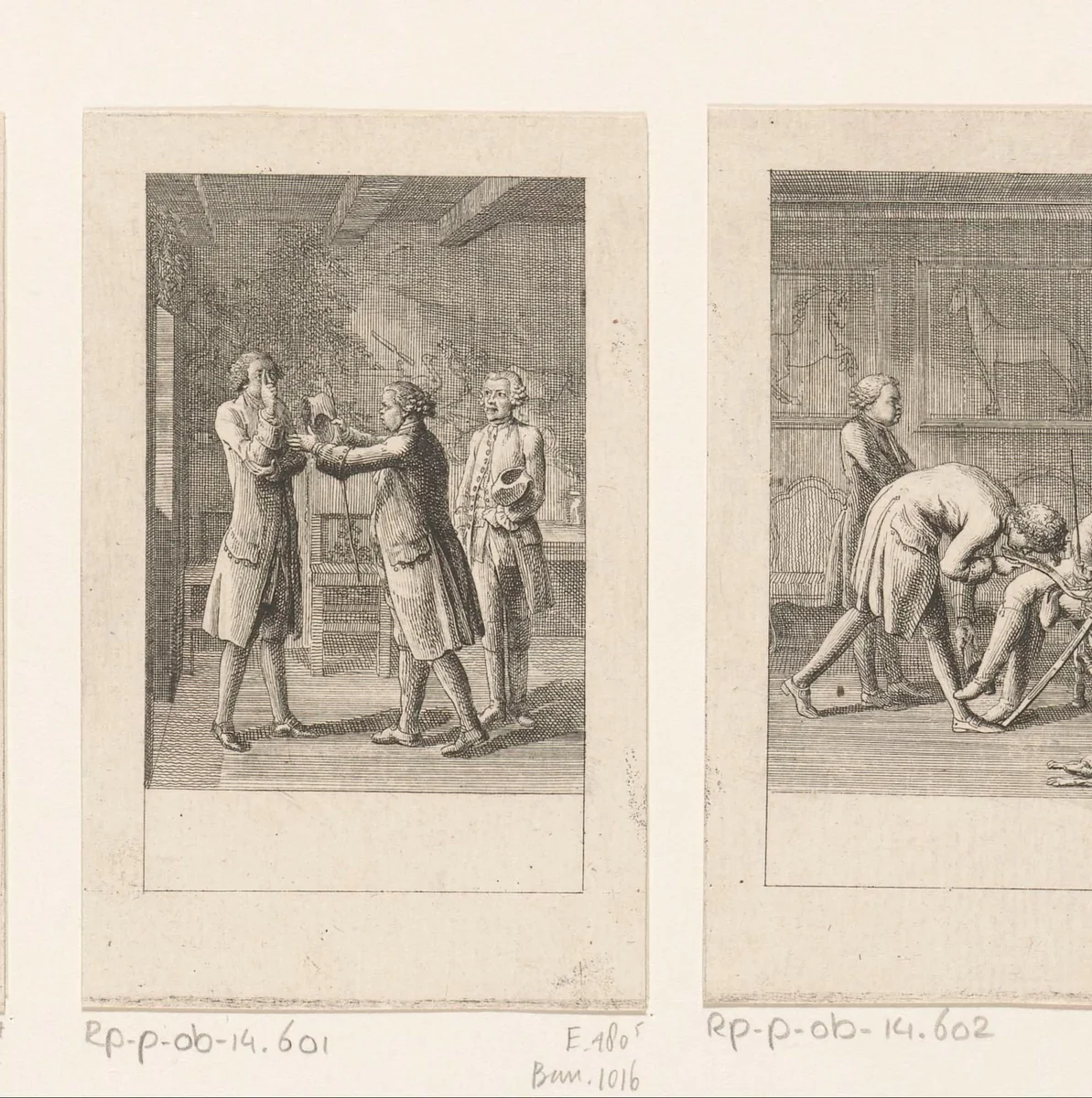 Gesprek tussen Peter Fix en de schoolmeester by Daniel Nikolaus Chodowiecki, print, 1783